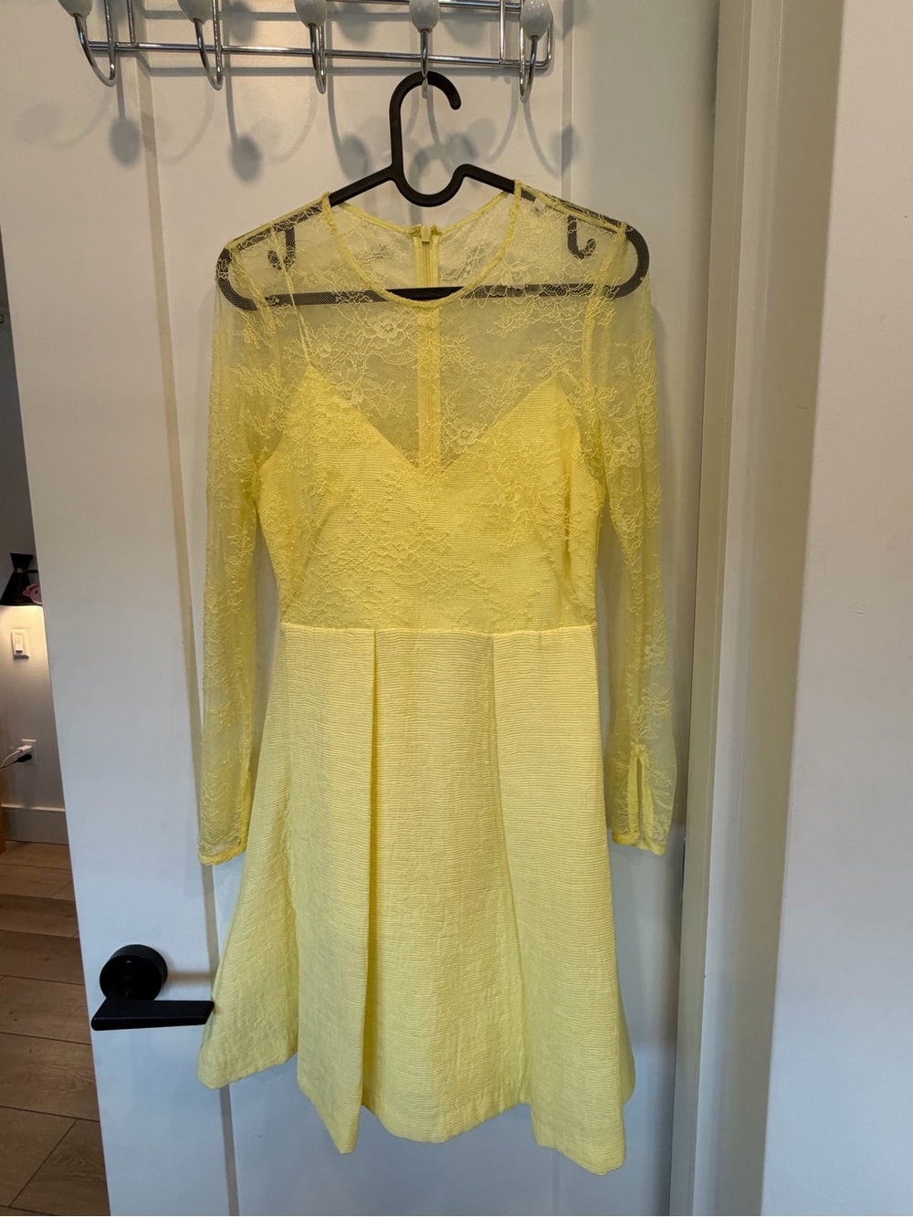 Yellow Lace Long-Sleeve Fit & Flare Dress